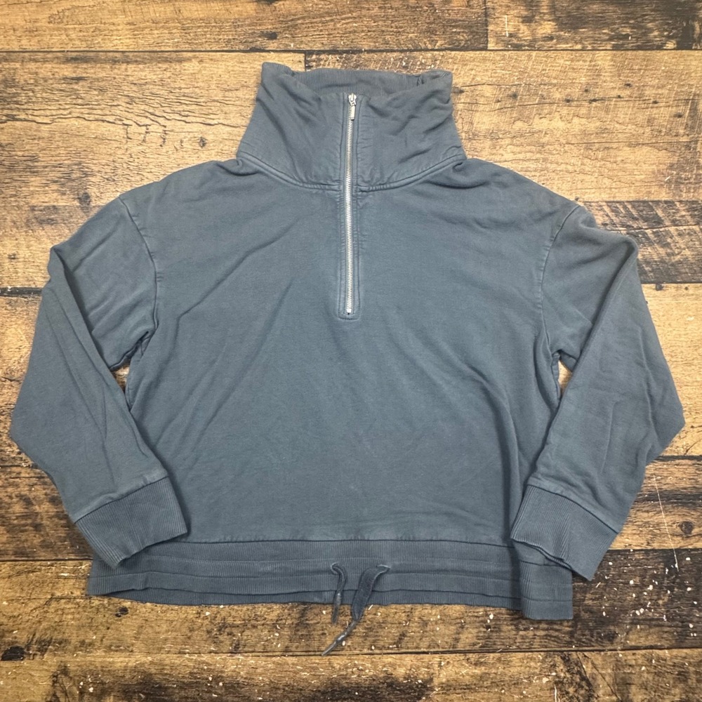 FOIL Women's Blue Pullover Sweatshirt Size M Quarter Zip Drawstring Gym‎ crop